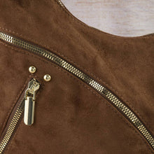 Load image into Gallery viewer, Suede Zip Detail Buckle Hobo Bag