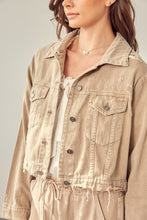 Load image into Gallery viewer, Taken Away Cropped Denim Jacket Taupe
