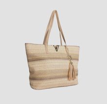 Load image into Gallery viewer, Oasis Stripped Summer Straw Tote