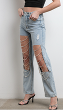 Load image into Gallery viewer, Rhinestone Cut Out Jeans