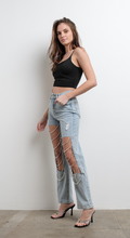 Load image into Gallery viewer, Rhinestone Cut Out Jeans