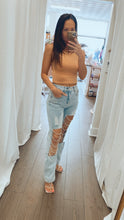 Load image into Gallery viewer, Rhinestone Cut Out Jeans