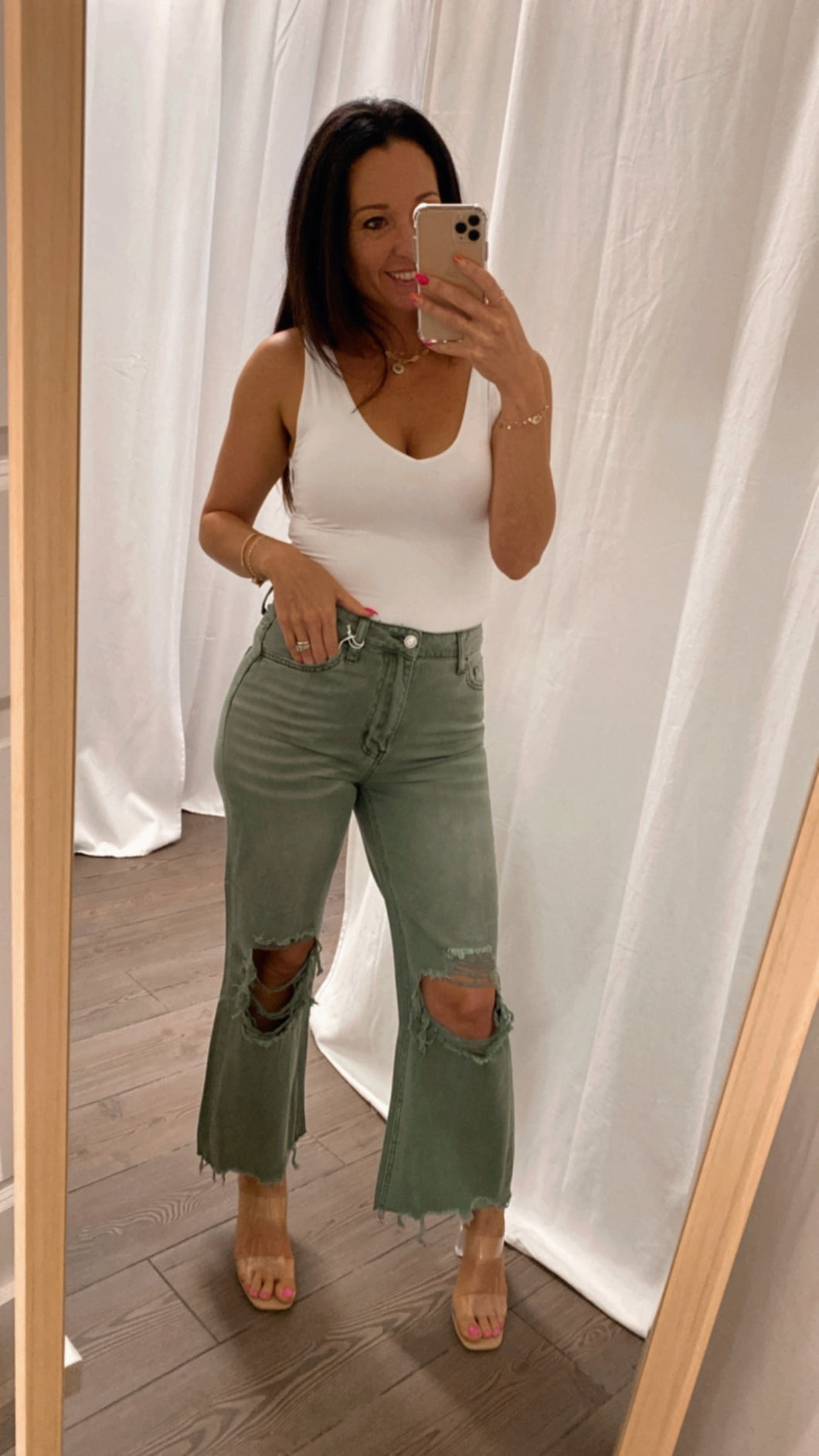 90's Vintage Crop Flare Army Green