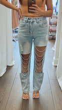 Load image into Gallery viewer, Rhinestone Cut Out Jeans