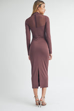 Load image into Gallery viewer, Plum-Tastic Mesh Bodice Midi Dress