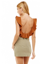 Load image into Gallery viewer, Open Back Ruffle Bodysuit Camel
