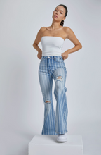Load image into Gallery viewer, Stripe High Rise Super Flare Jeans