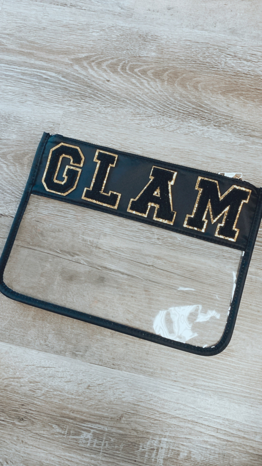 Glam Chenille Letter Clear Pouch