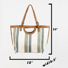 Load image into Gallery viewer, Striped Faux Leather Trim Tote Bag
