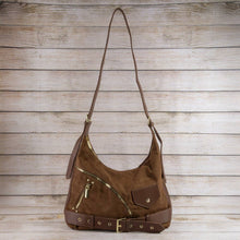 Load image into Gallery viewer, Suede Zip Detail Buckle Hobo Bag
