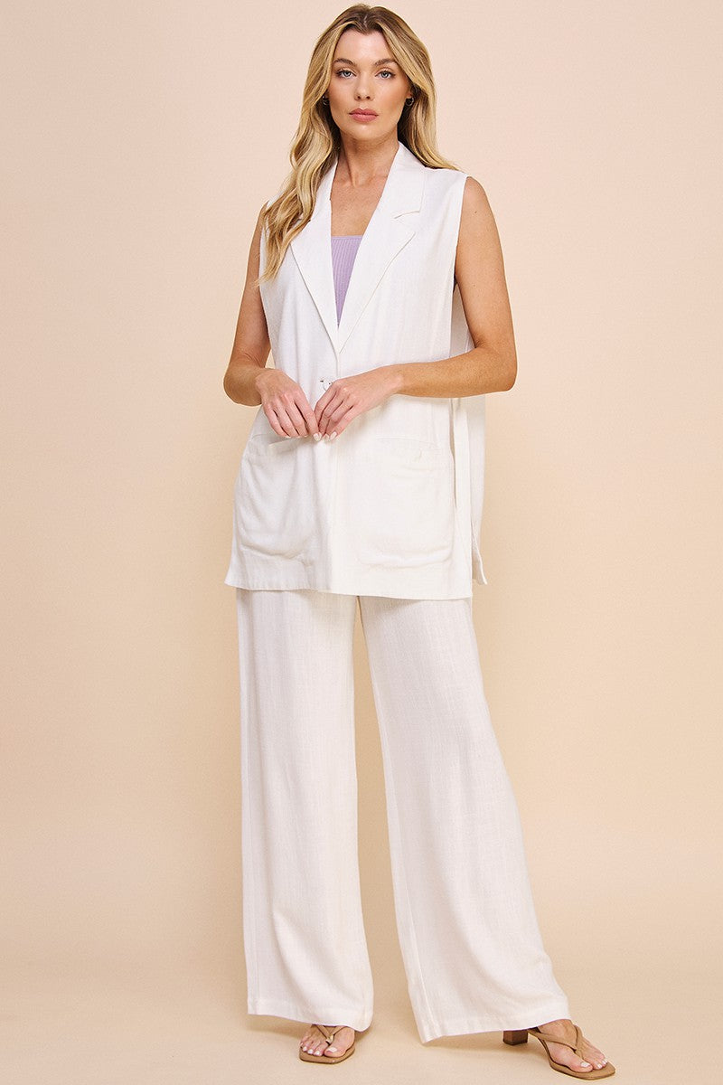 Linen Summer Wide Leg Pants White