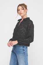 Load image into Gallery viewer, Burnout Button Up Blouse Black

