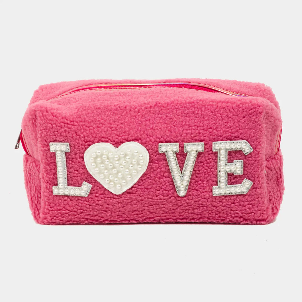 Pearly Studded Love Sherpa Pouch