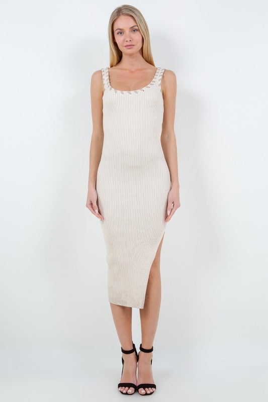 Stitch Me Up Midi Dress Cream