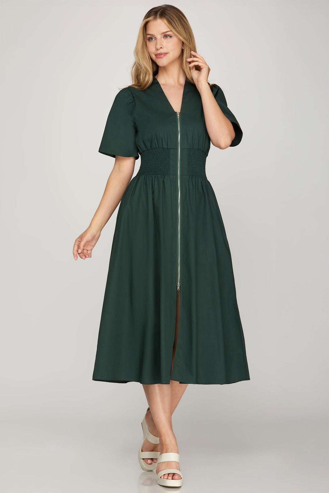 Keep It Zipped Midi Dress Plum Sea Green