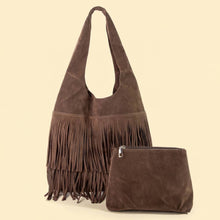 Load image into Gallery viewer, Suede Fringe Hobo Bag With Inner Zip Pouch
