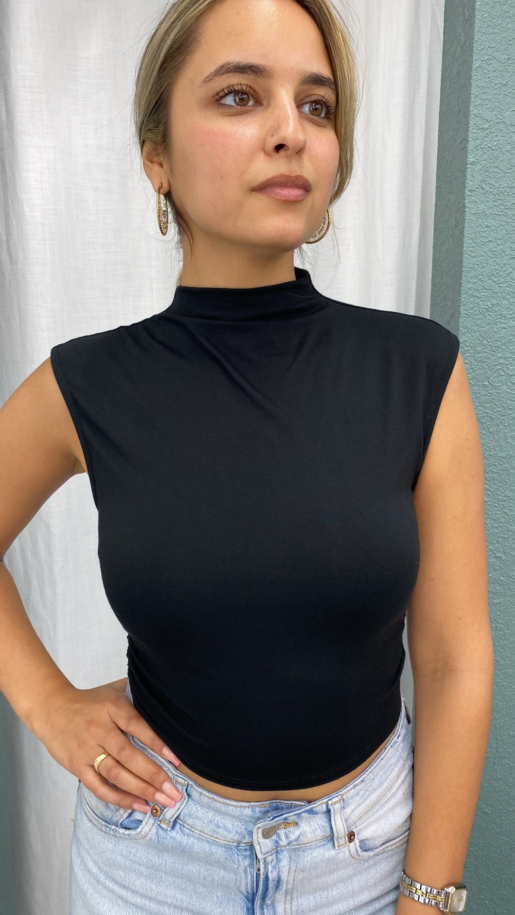 Sleek Mock Neck Top Black