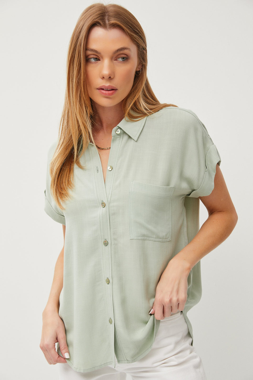 In Time Button Down Top