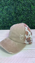 Load image into Gallery viewer, Distressed Cow Print Pony Tail Hat
