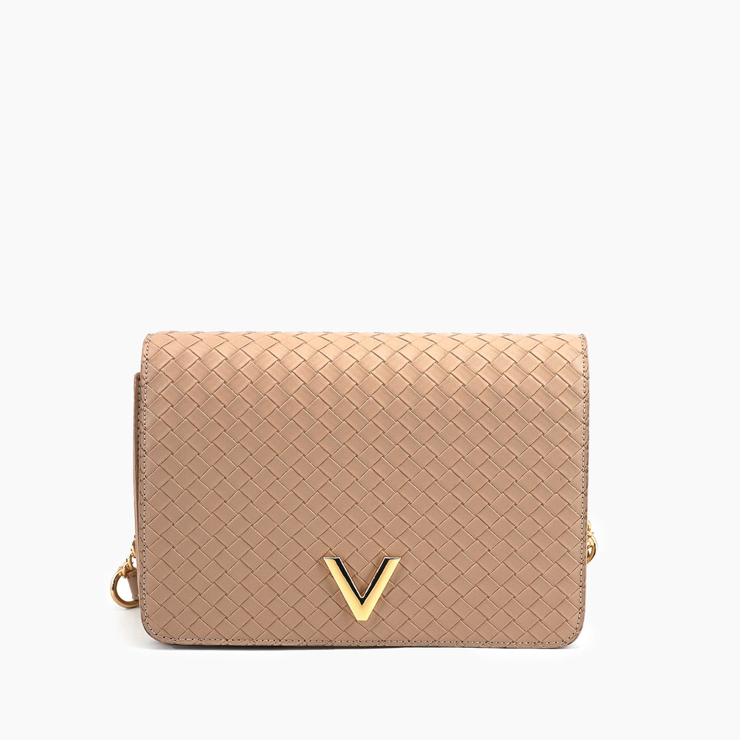 Haven Flap Woven Crossbody Bag Beige