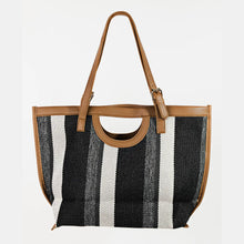 Load image into Gallery viewer, Striped Faux Leather Trim Tote Bag
