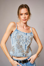 Load image into Gallery viewer, Bow Chic Denim Corset Top
