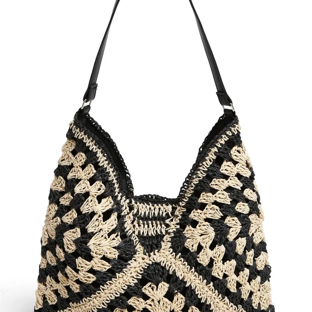 Bianca Patterned Straw Hobo Tote Bag