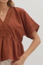 Load image into Gallery viewer, Boho Peplum Top Terracotta
