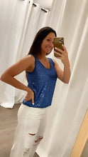 Load image into Gallery viewer, Flashy Blue Sequins Tank
