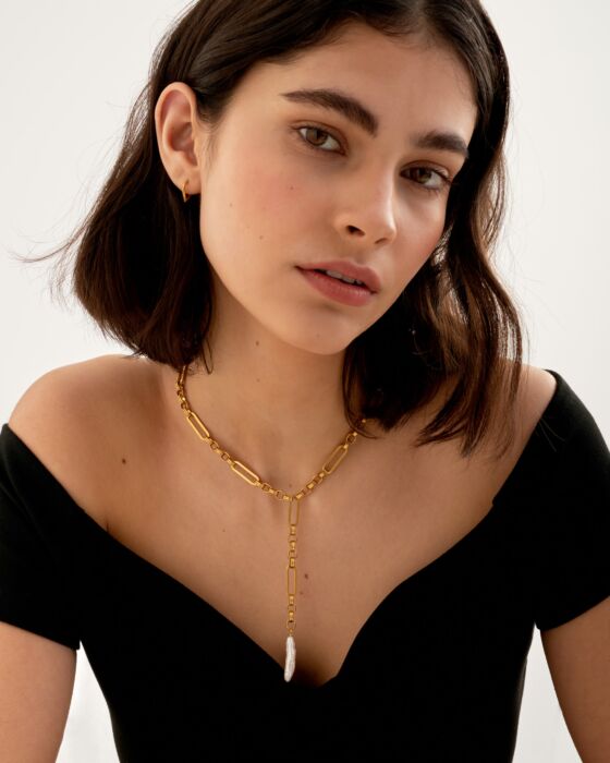 Allure Gold Pearl Lariat Necklace
