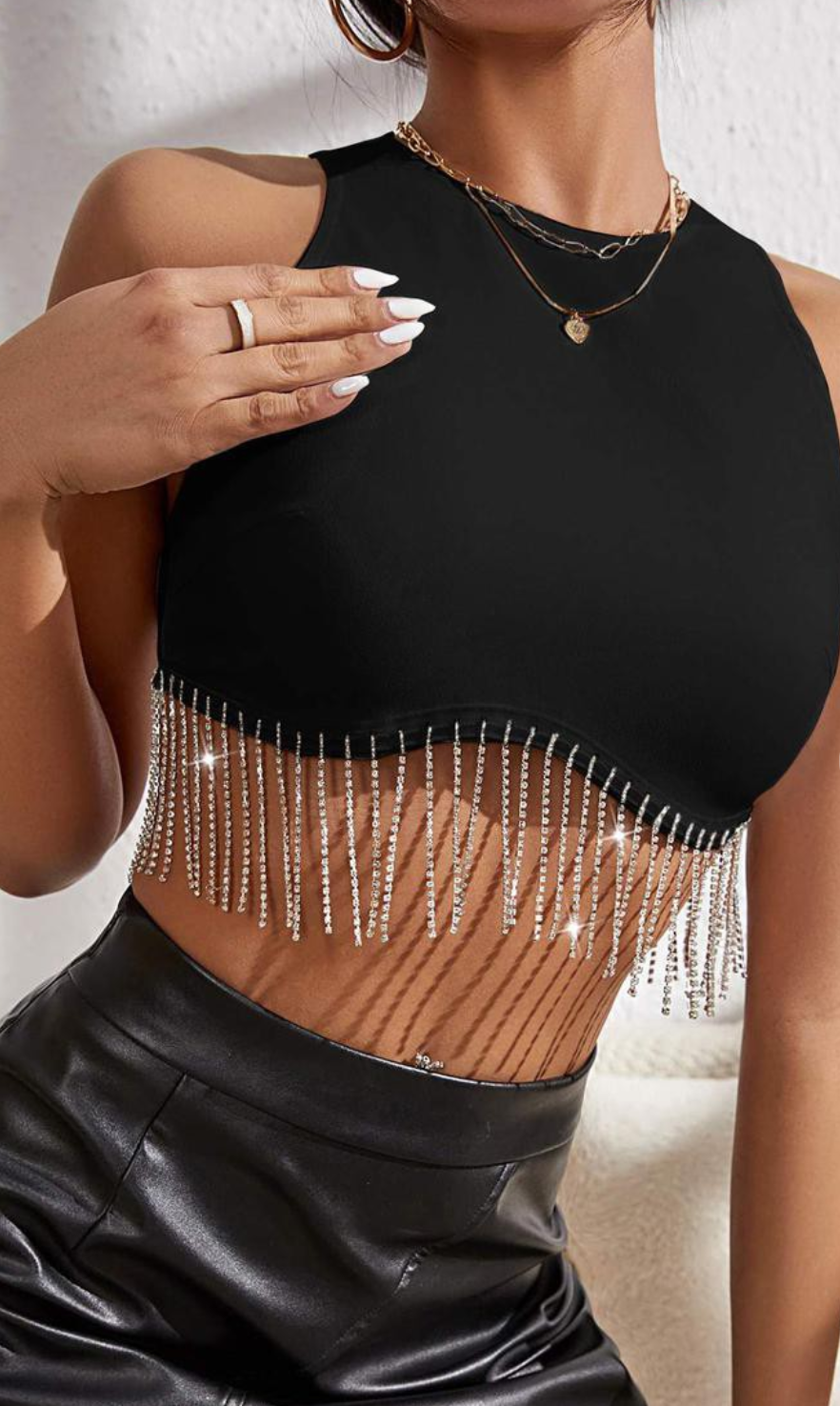 Titans Cropped Rhinestone Fringe Tank