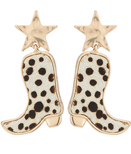 Load image into Gallery viewer, Cheetah Gold Start Boot Earrings
