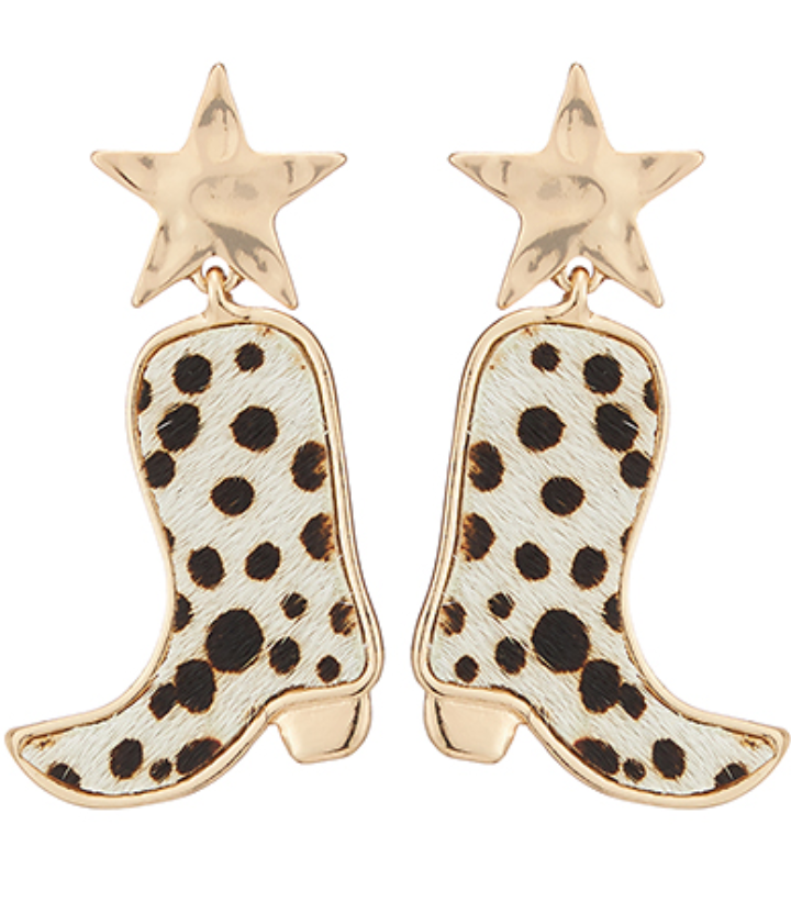 Cheetah Gold Start Boot Earrings