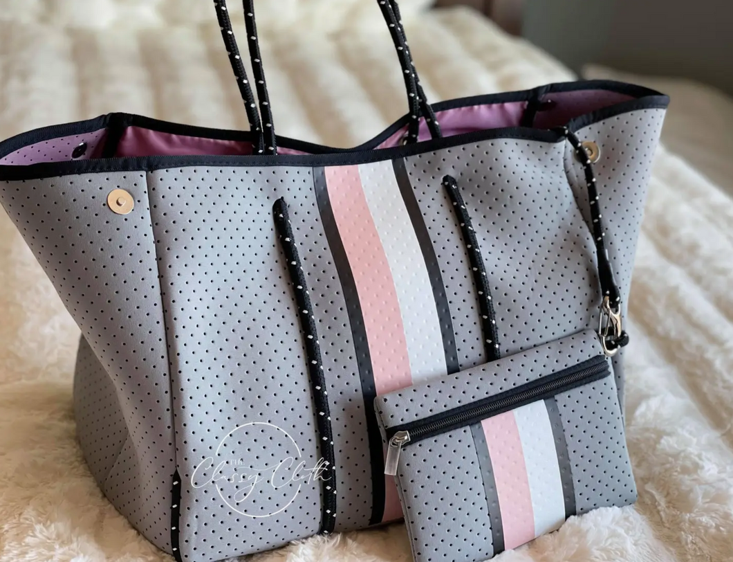 Grey With Pink Neoprene Tote
