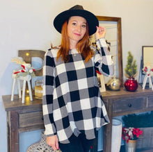 Load image into Gallery viewer, The Plaid Take Over - B&amp;W Buffalo Plaid Top
