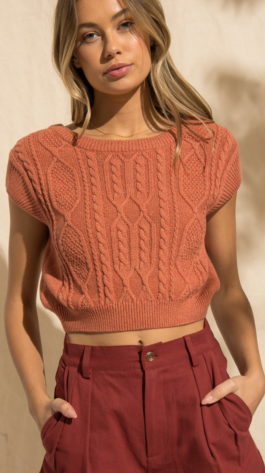 Erin Cropped Cable Knit Vest