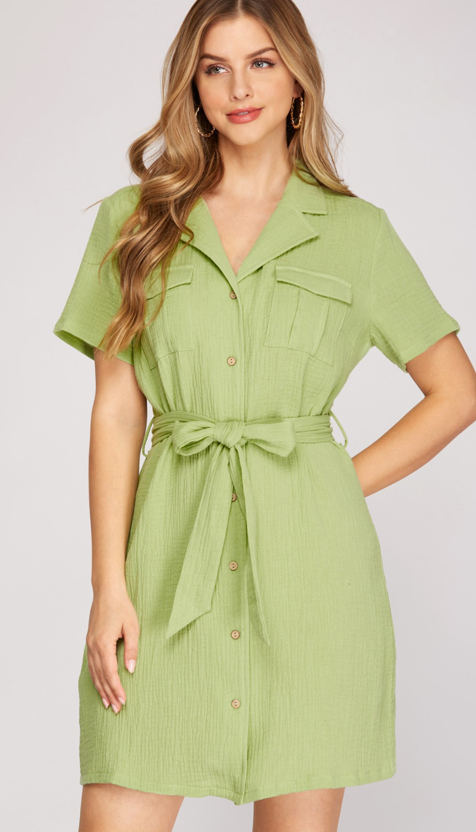 Green Tea Button Down Dress