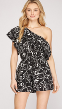 Load image into Gallery viewer, Tell All Ruffled Romper Black
