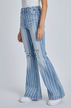 Load image into Gallery viewer, Stripe High Rise Super Flare Jeans
