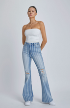 Load image into Gallery viewer, Stripe High Rise Super Flare Jeans
